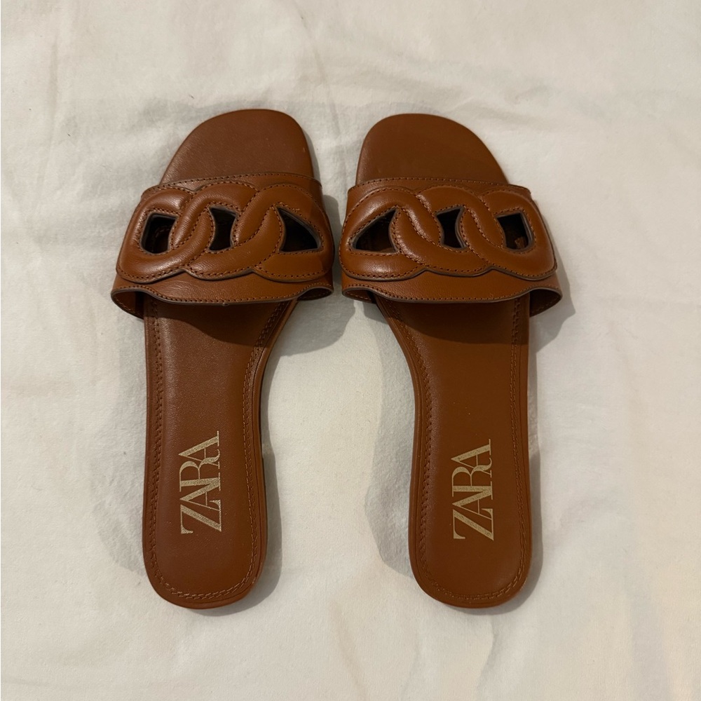 Like New Brown Zara Slides